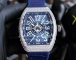 Swiss Replica Franck Muller V45 Complications Blue Dial Diamond Case Leather Watch